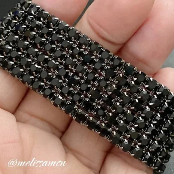 Black 6-Row Rhinestone Stretch Fit Bracelet - Picture 4 of 5